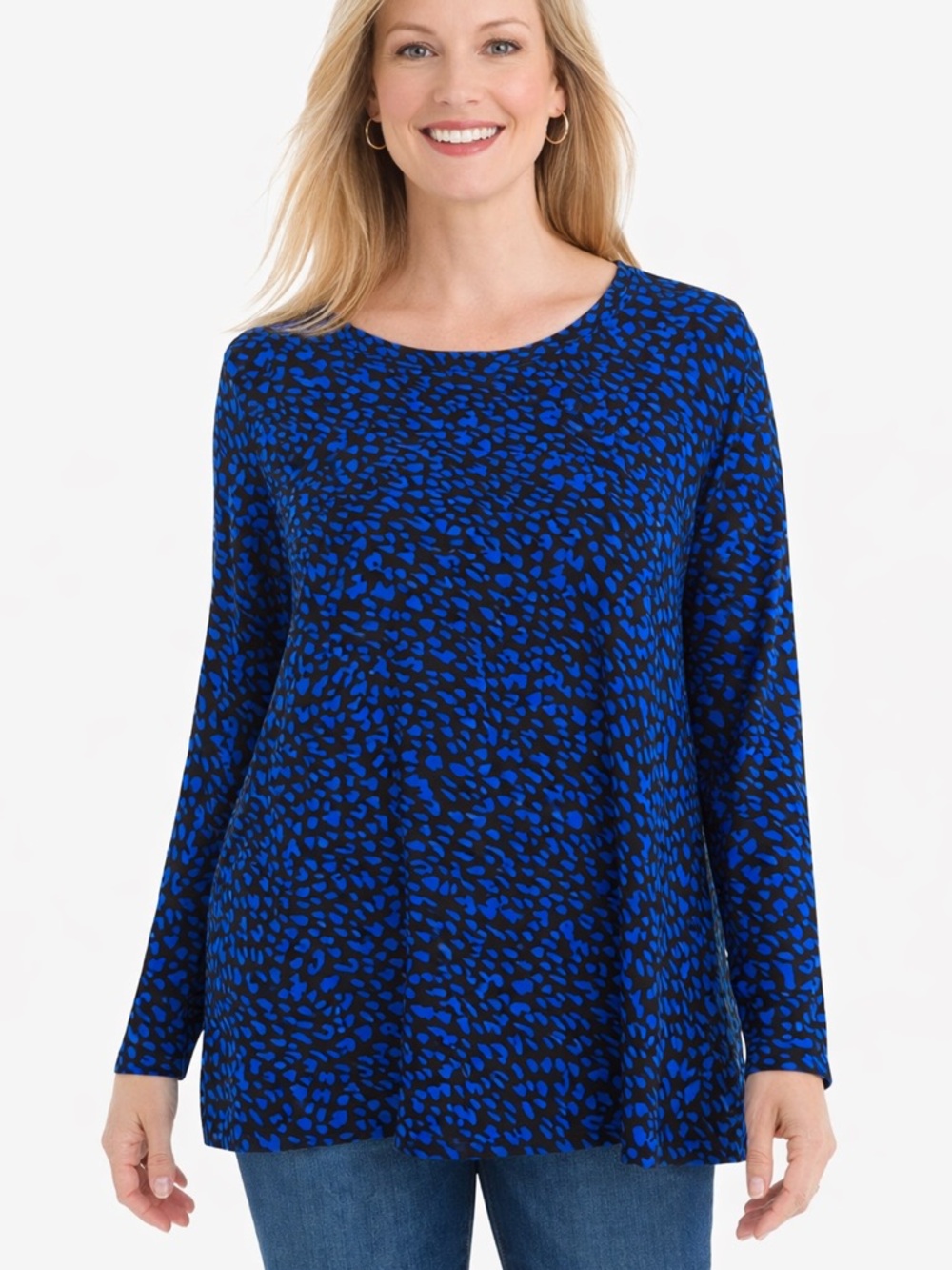 CHICO'S Rayon Top Blouse Womens Size 4, XXL  Blue Black Travel Casual Abstract